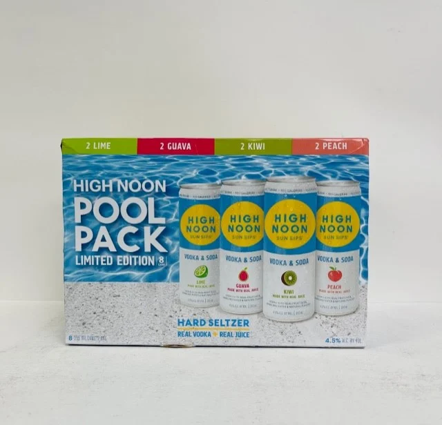 High Noon Hard Seltzer Variety Pool Pack (Juicy Peach, Lime, Guava, Kiwi) 8 Pack Of 12 Ounce Cans