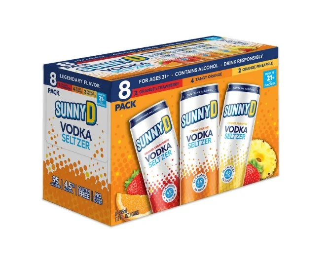 Sunnyd Vodka Hard Seltzer Variety Pack (Tangy Orange, Orange Pineapple, Orange Strawberry) 8 Pack Of 12 Oz Cans